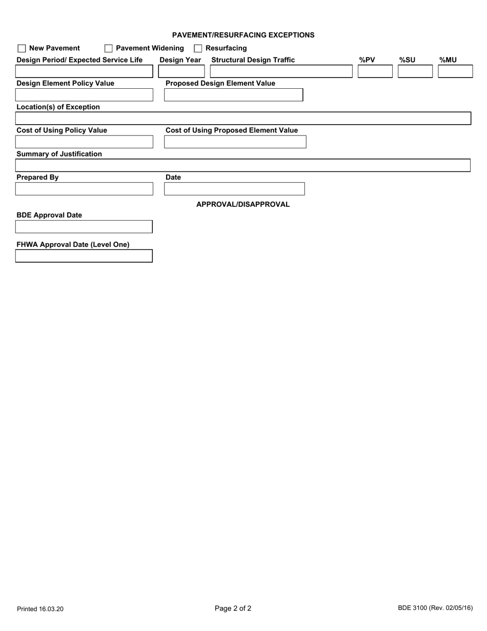 Form BDE3100 Design Exception Request Project Identification - Illinois, Page 2