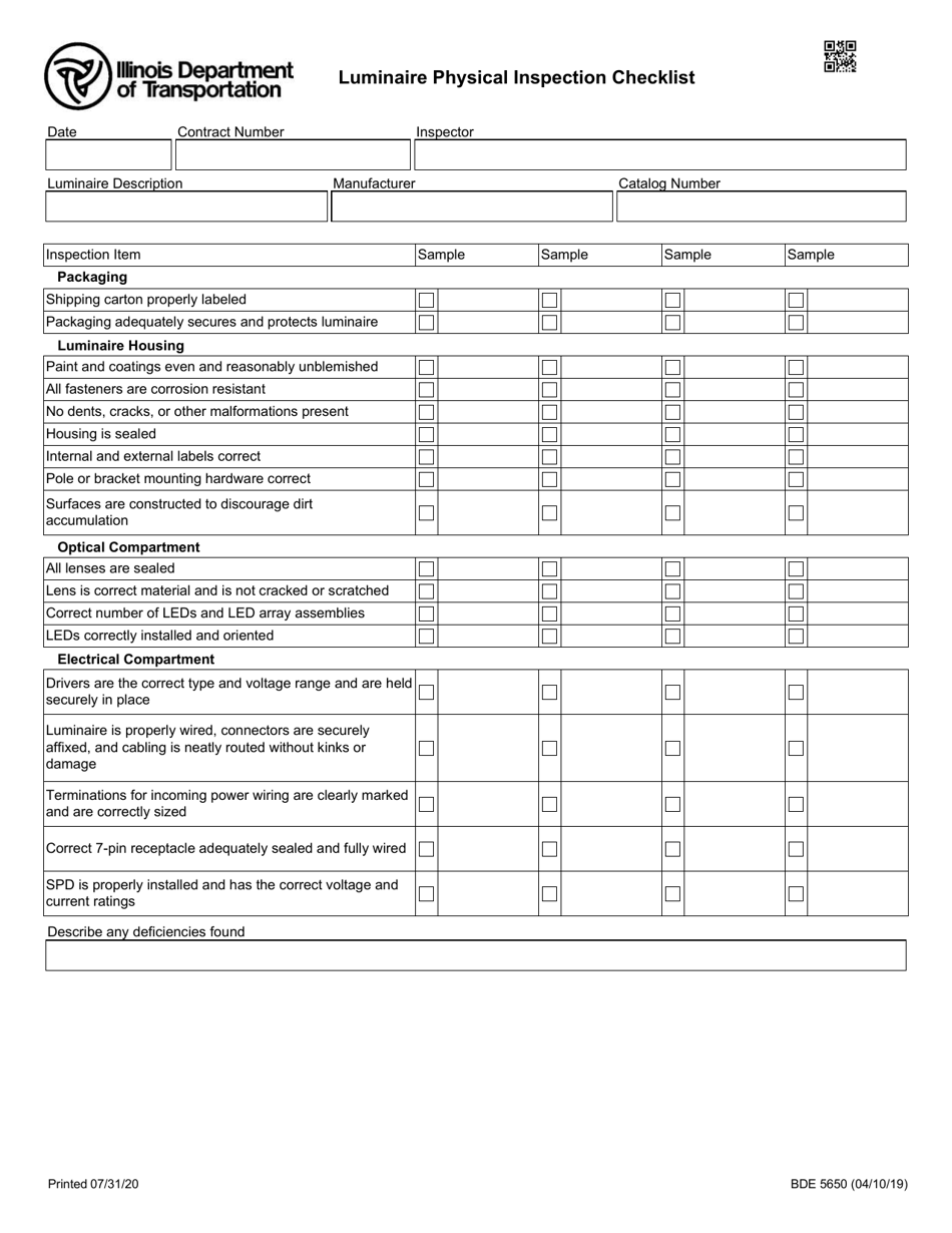 Form BDE5650 Luminaire Physical Inspection Checklist - Illinois, Page 1