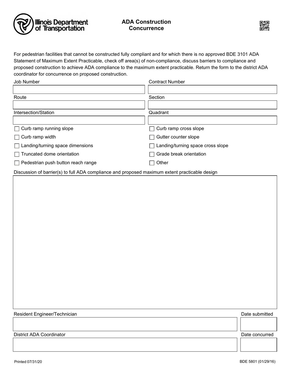 Form BDE5801 Ada Construction Concurrence - Illinois, Page 1