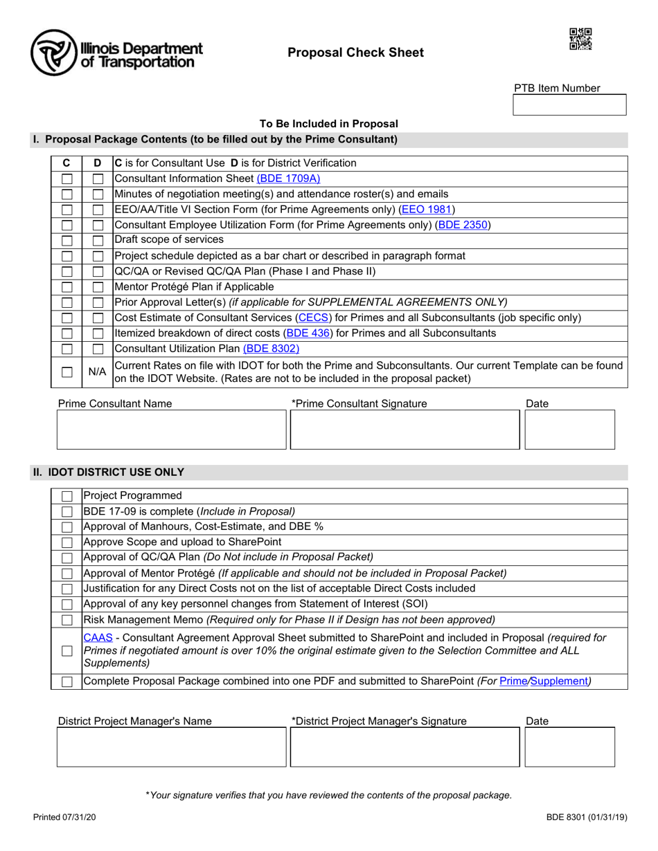 Form BDE8301 Proposal Check Sheet - Illinois, Page 1