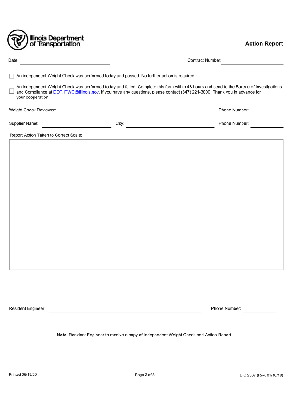 Form BIC2367 Independent Truck Weight Check / Action Report - Illinois, Page 2