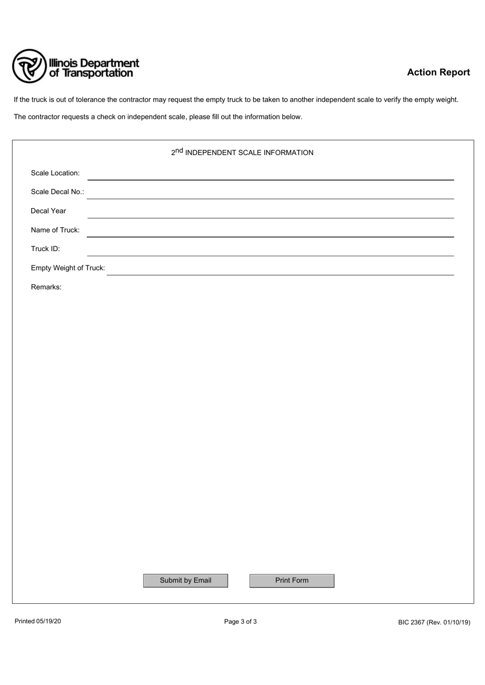 Form BIC2367 Independent Truck Weight Check / Action Report - Illinois, Page 3