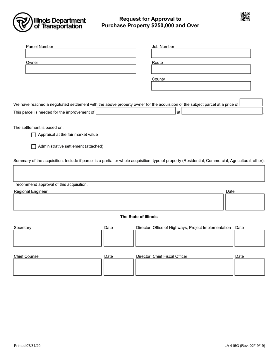 Form LA416G Request for Approval to Purchase Property $250,000 and Over - Illinois, Page 1