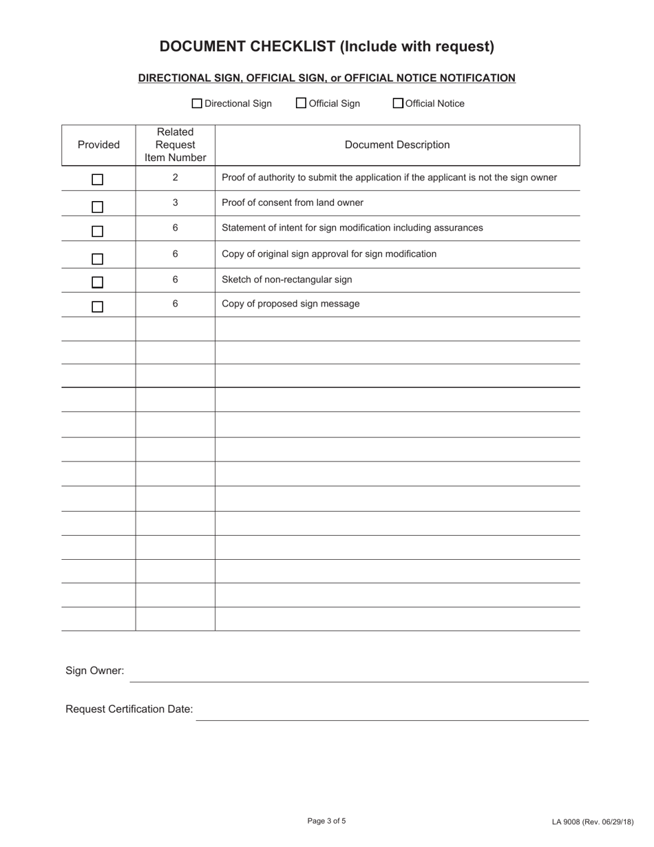 Form LA9008 Request for Approval of Directional Sign, Official Sign, or Official Notice - Illinois, Page 3