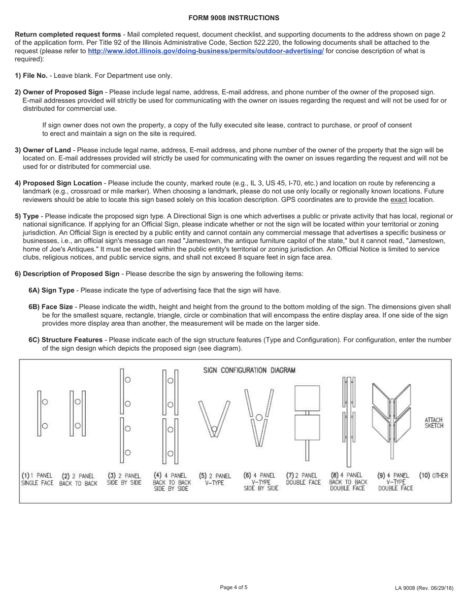 Form LA9008 Request for Approval of Directional Sign, Official Sign, or Official Notice - Illinois, Page 4