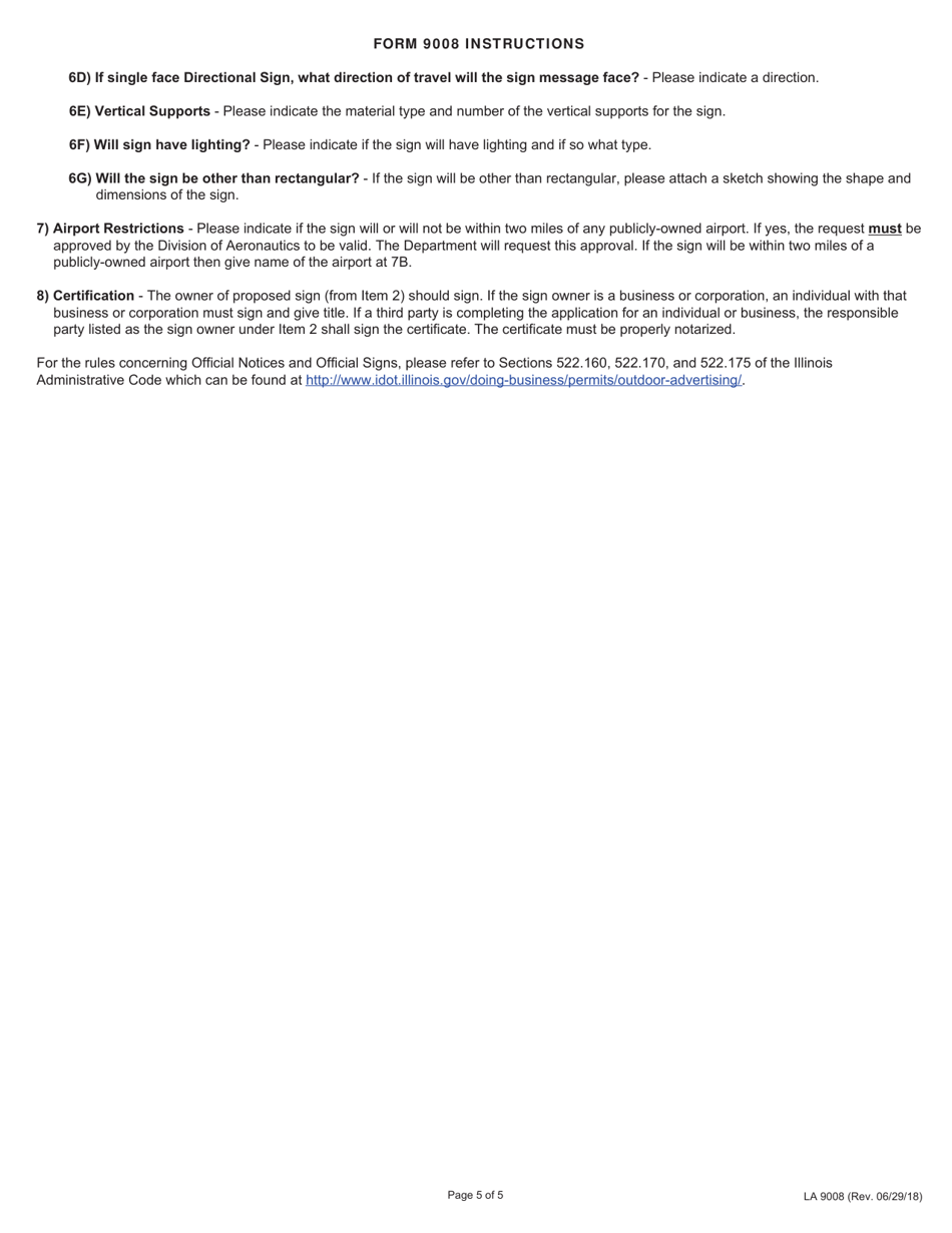 Form LA9008 Request for Approval of Directional Sign, Official Sign, or Official Notice - Illinois, Page 5