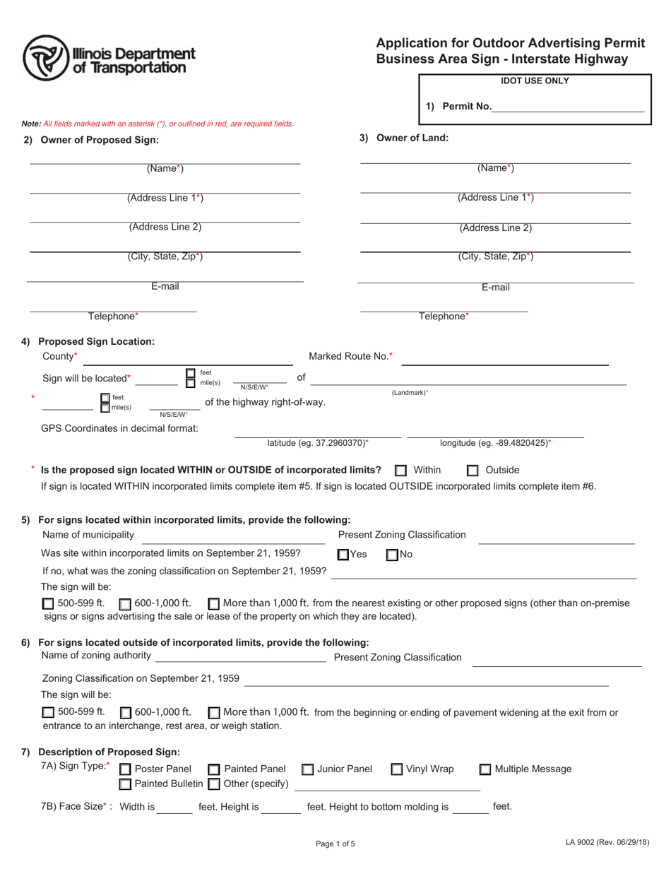 Form LA9002 Download Fillable PDF or Fill Online Application for Outdoor Advertising Permit