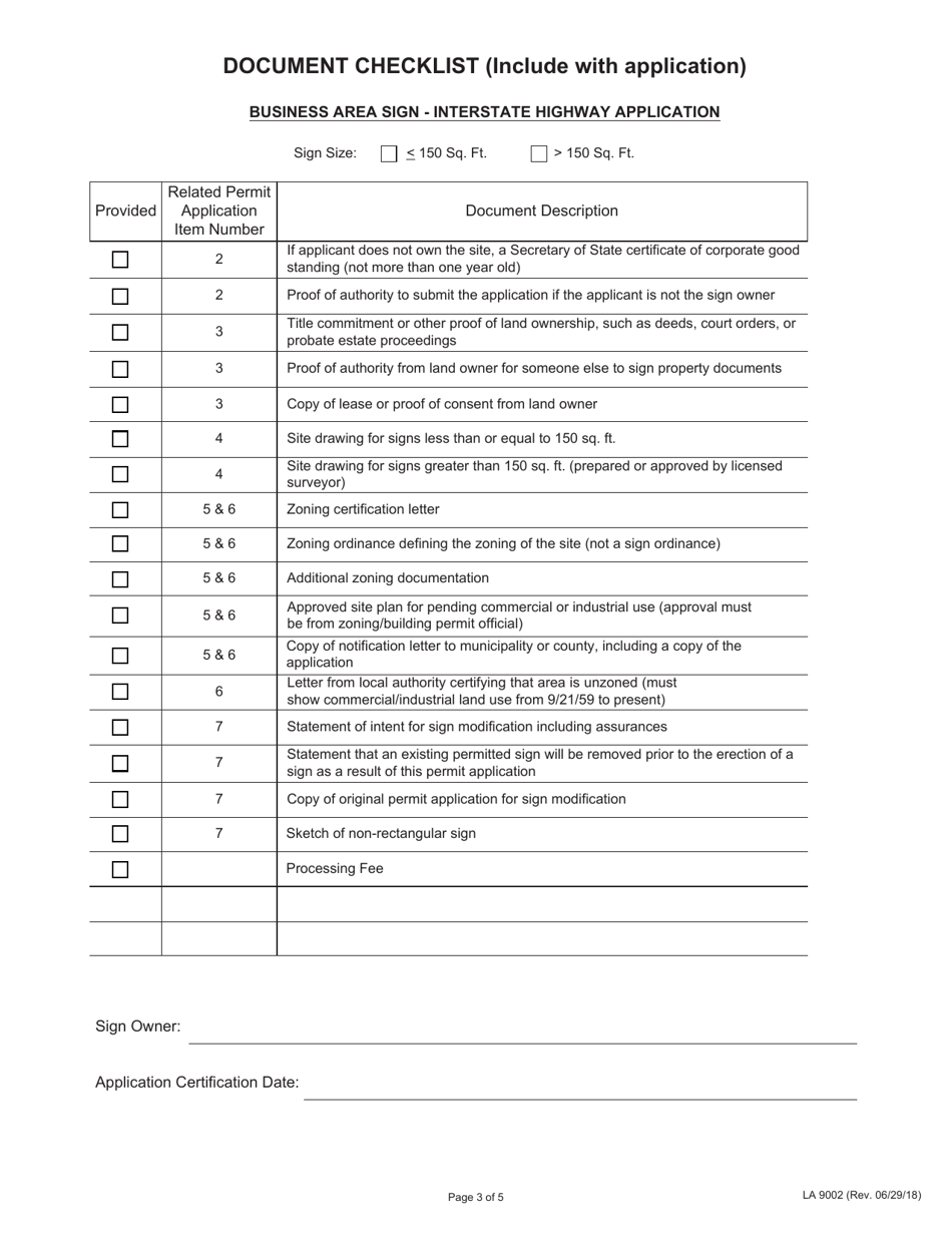 Form LA9002 Application for Outdoor Advertising Permit Business Area Sign - Interstate Highway - Illinois, Page 3