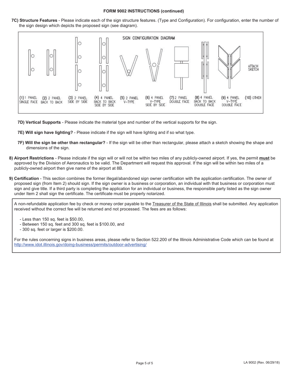 Form LA9002 Application for Outdoor Advertising Permit Business Area Sign - Interstate Highway - Illinois, Page 5