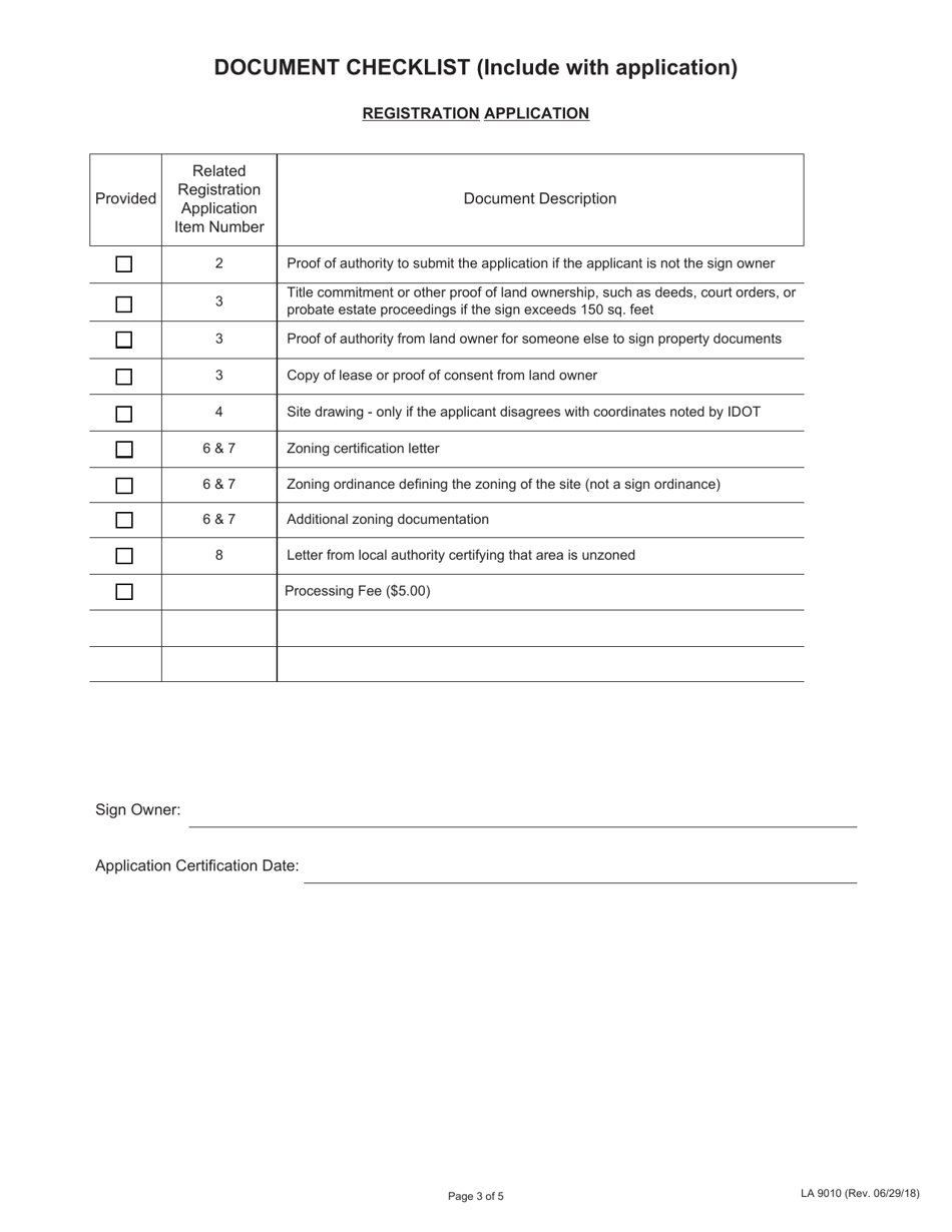 Form LA9010 Application for Outdoor Advertising Registration - Illinois, Page 3