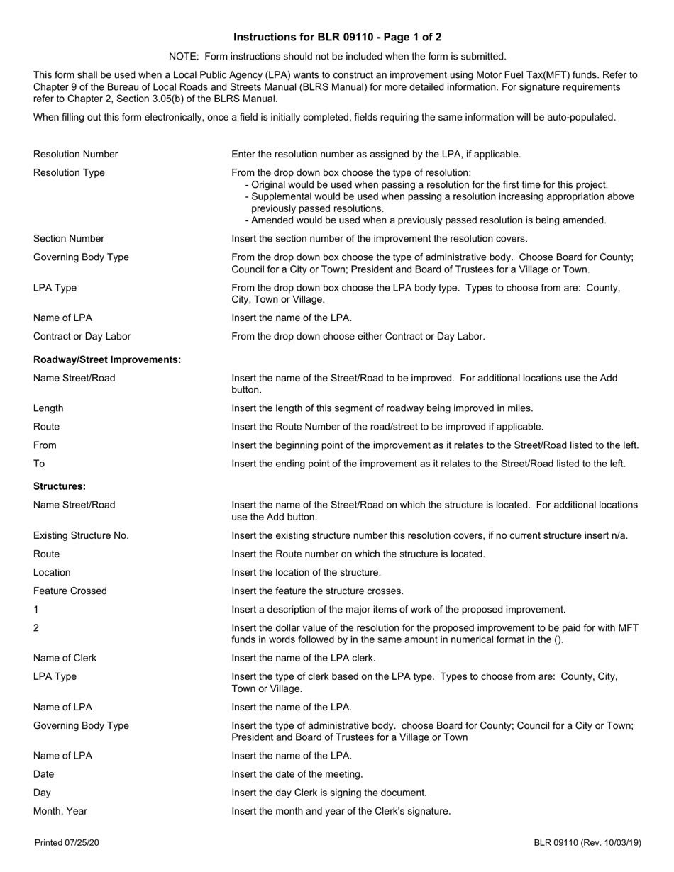 Form BLR09110 Resolution for Improvement Under the Illinois Highway Code - Illinois, Page 2