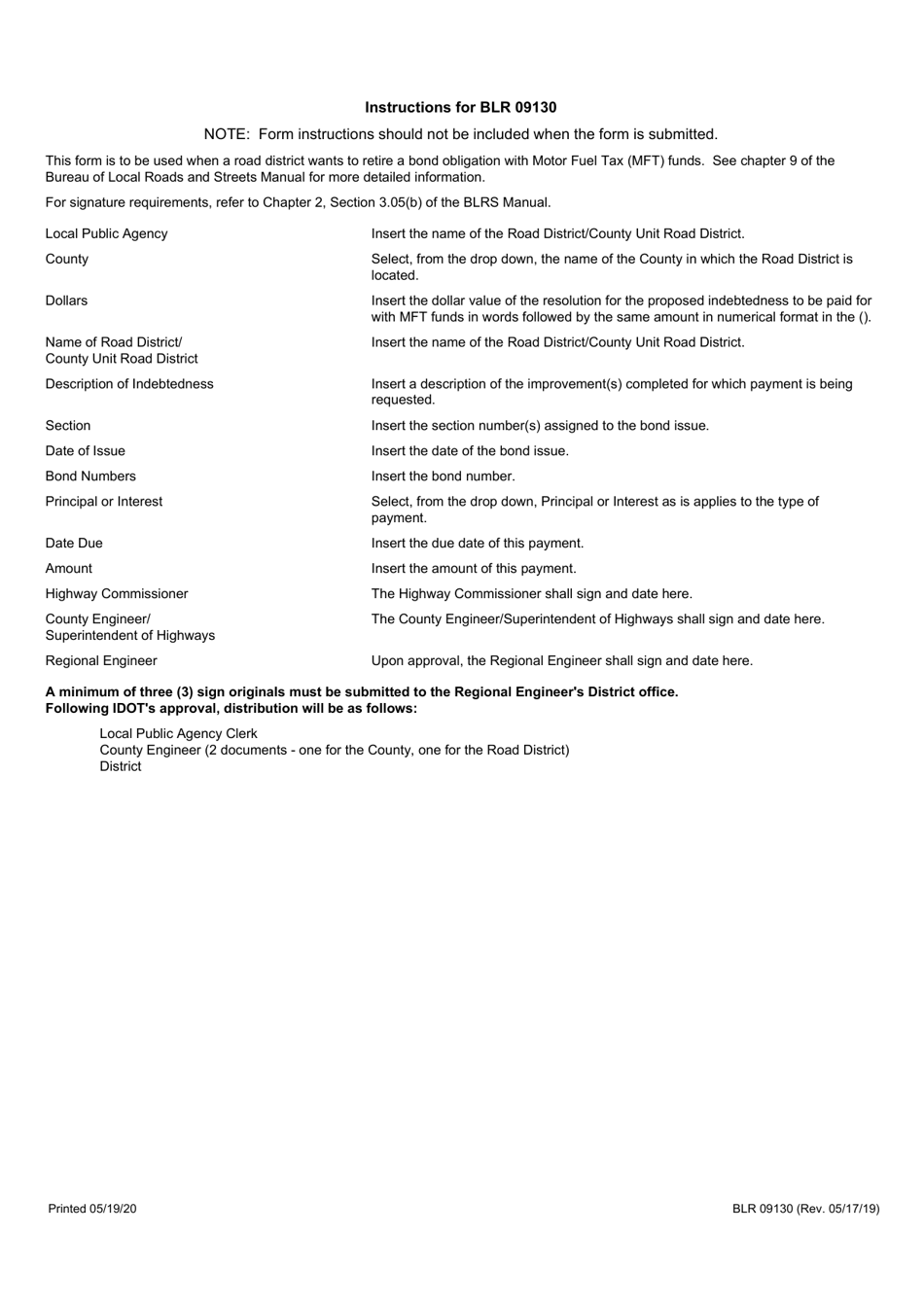 Form BLR09130 Request for Road District Motor Fuel Tax Funds to Be Used to Retire Indebtedness - Illinois, Page 2