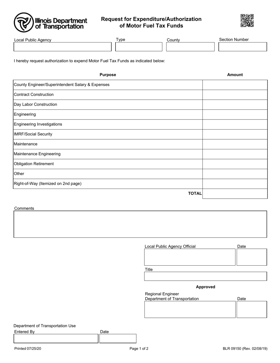 Form BLR09150 Request for Expenditure / Authorization of Motor Fuel Tax Funds - Illinois, Page 1