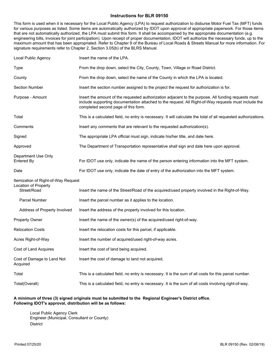 Form BLR09150 Request for Expenditure / Authorization of Motor Fuel Tax Funds - Illinois, Page 3