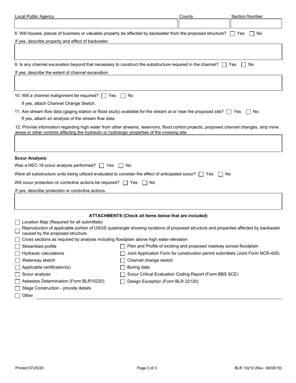 Form BLR10210 Preliminary Bridge Design and Hydraulic Report - Illinois, Page 3