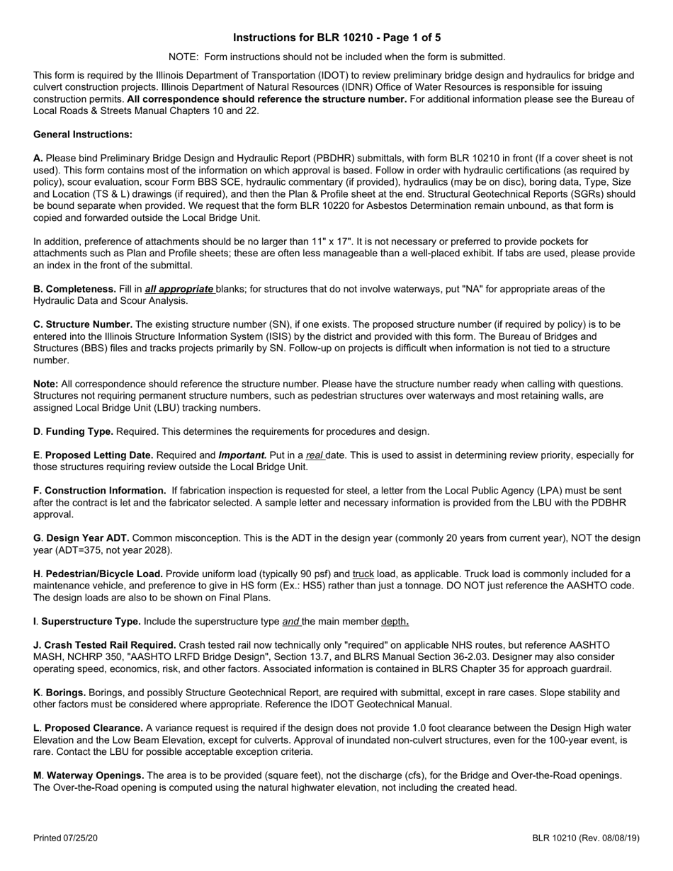 Form BLR10210 Preliminary Bridge Design and Hydraulic Report - Illinois, Page 4