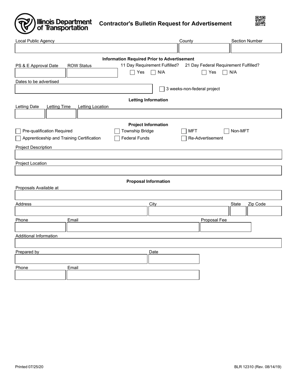 Form BLR12310 Contractors Bulletin Request for Advertisement - Illinois, Page 1