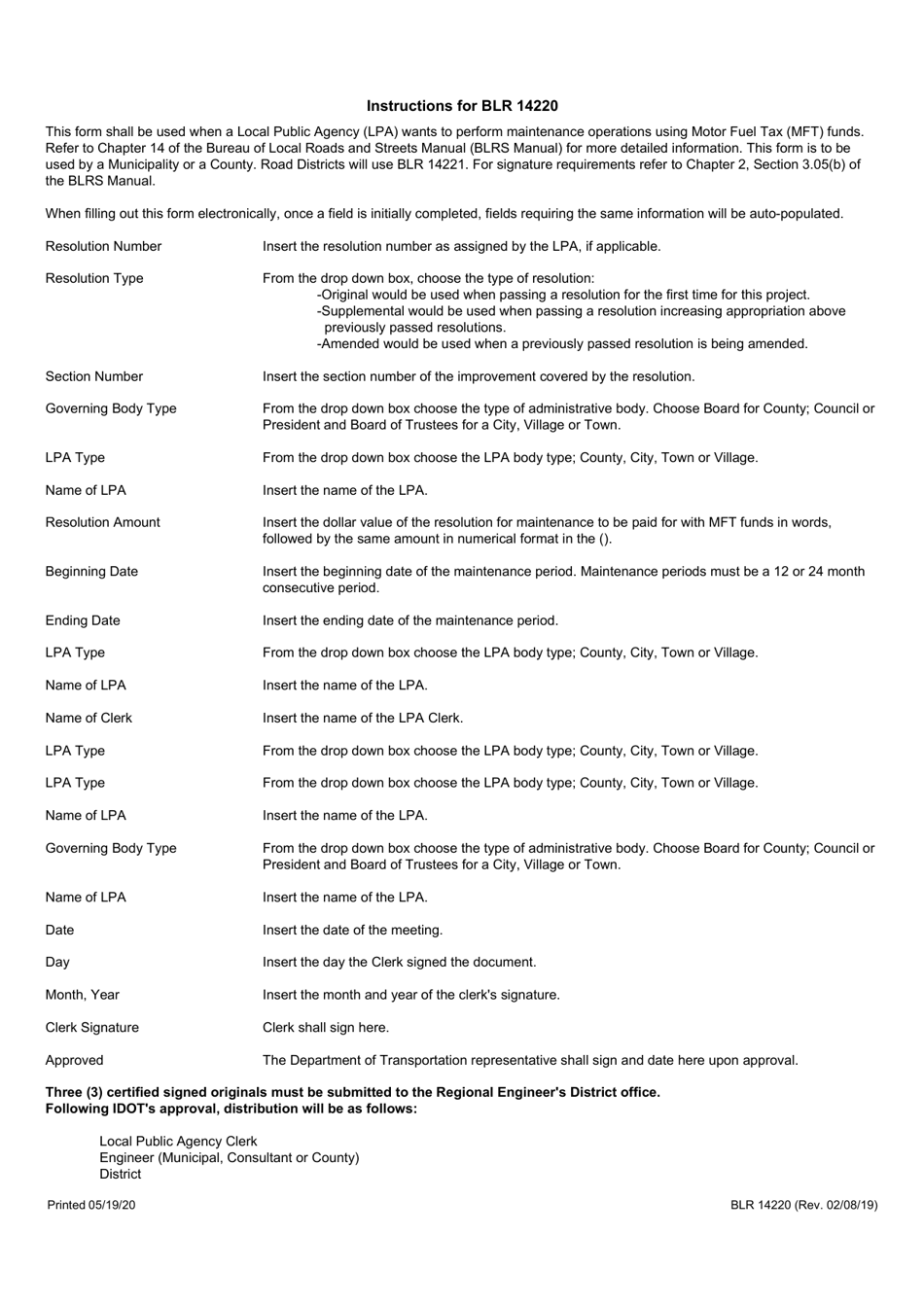 Form BLR14220 Resolution for Maintenance Under the Illinois Highway Code - Illinois, Page 2
