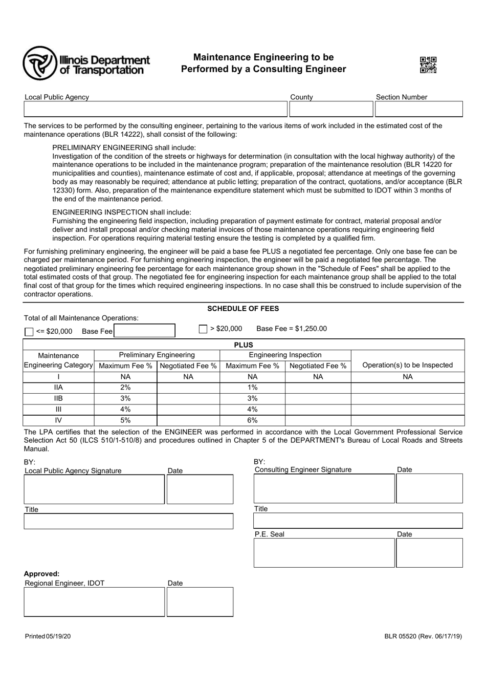 Form BLR05520 Maintenance Engineering to Be Performed by a Consulting Engineer - Illinois, Page 1