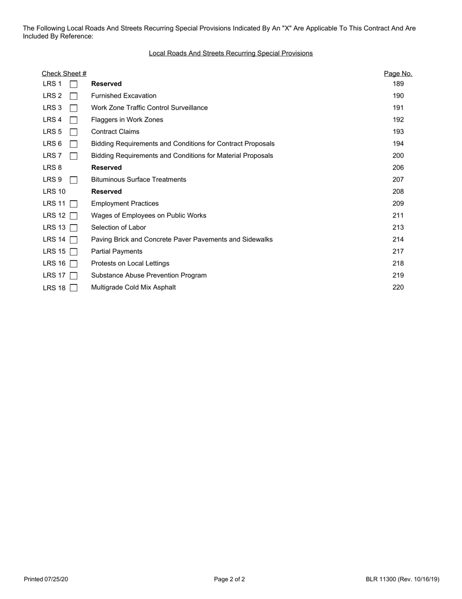 Form BLR11300 Check Sheet for Recurring Special Provisions - Illinois, Page 2