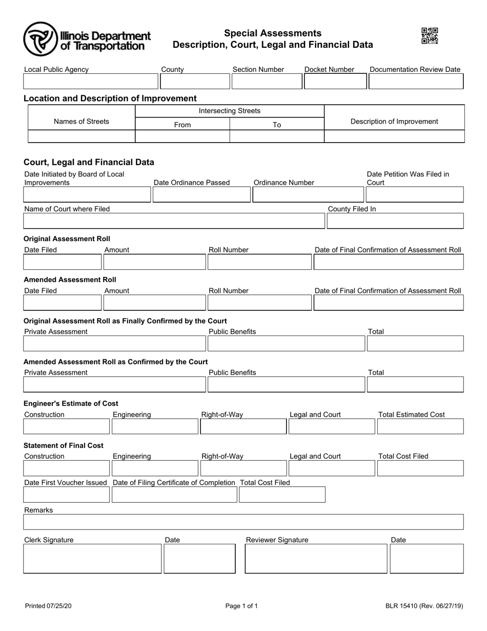 Form BLR15410 Special Assessments - Description, Court, Legal and Financial Data - Illinois, Page 1