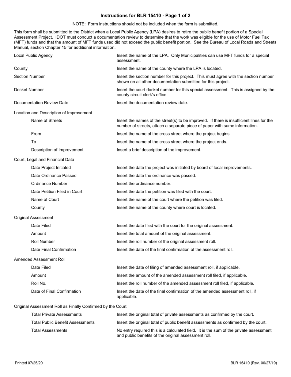 Form BLR15410 Special Assessments - Description, Court, Legal and Financial Data - Illinois, Page 2