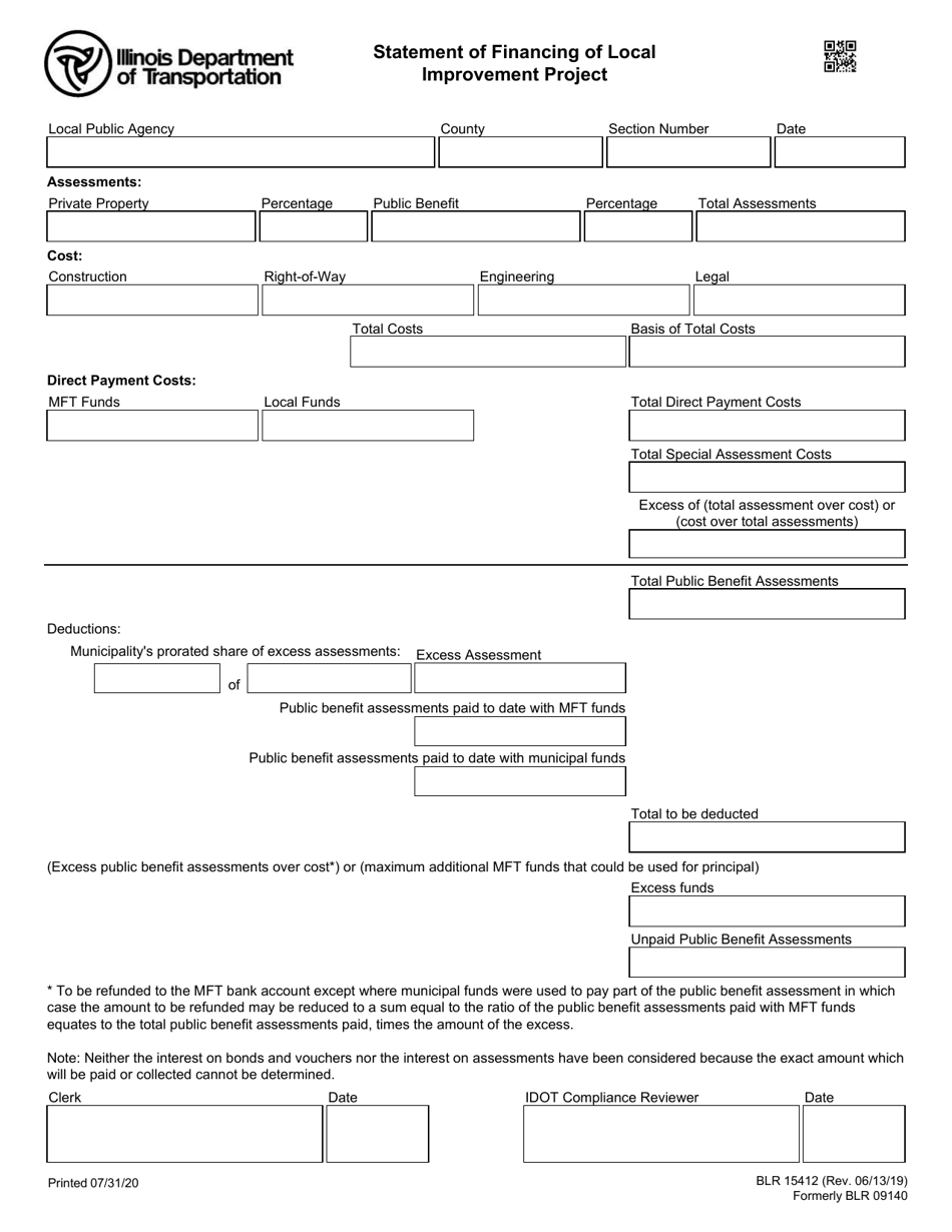 Form BLR15412 Statement of Financing of Local Improvement Project - Illinois, Page 1