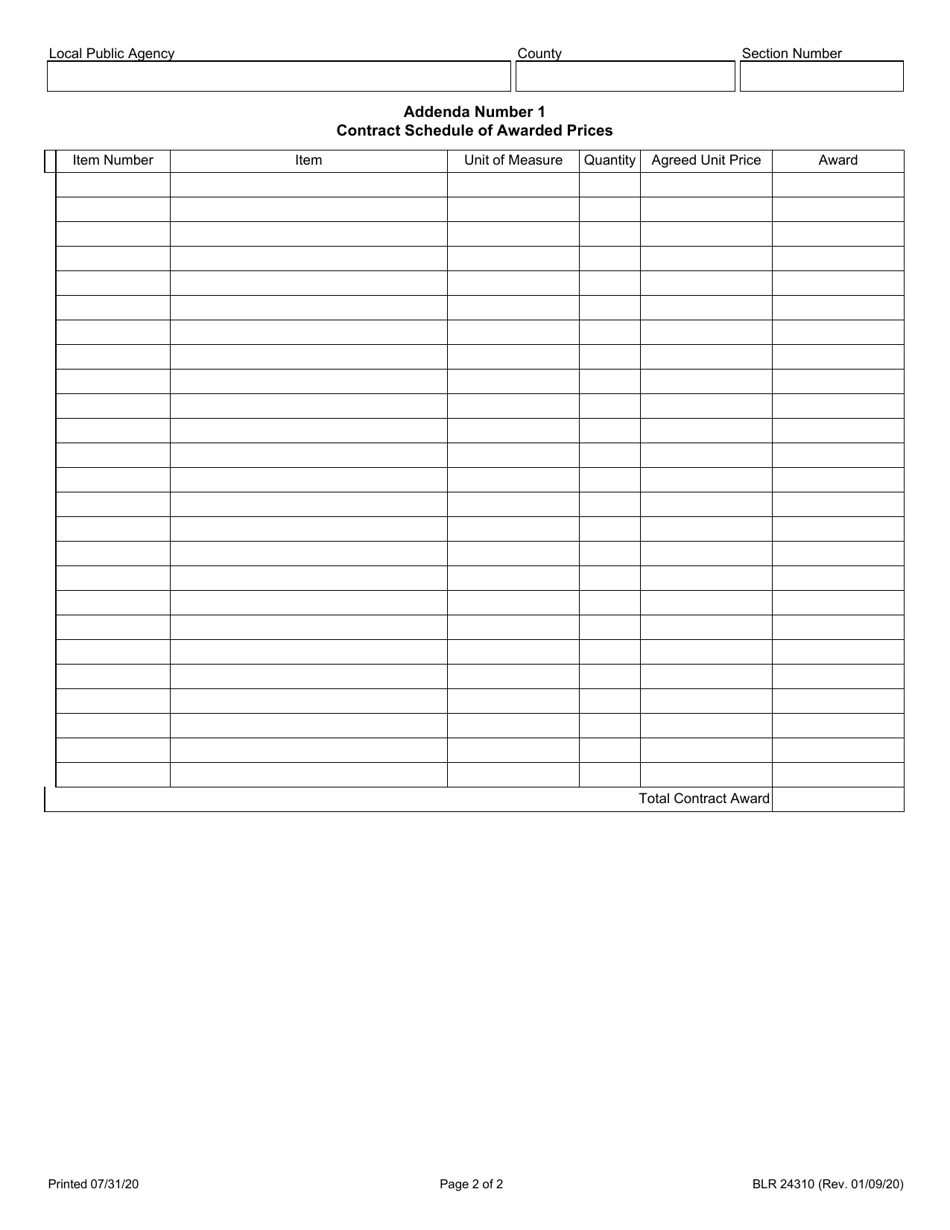 Form BLR24310 Unit Prices Agreement for Federal Day Labor Projects - Illinois, Page 2