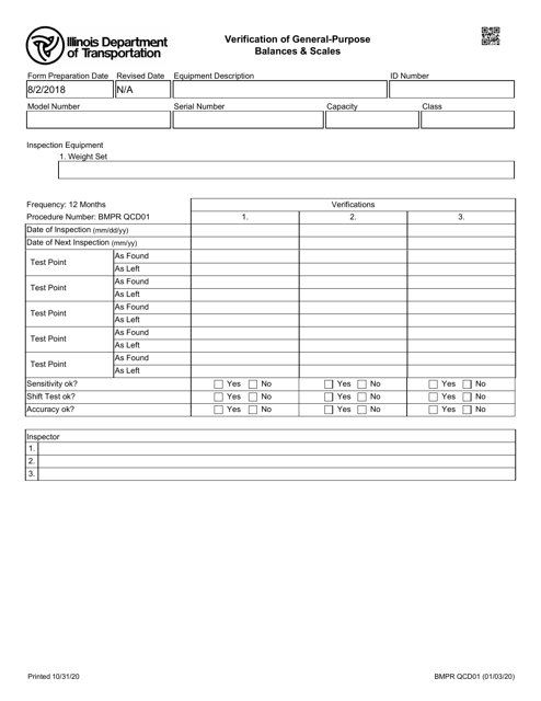 Form BMPR QCD01 Verification of General-Purpose Balances & Scales - Illinois