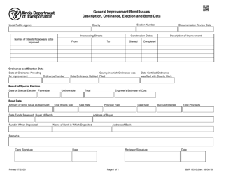 Document preview: Form BLR15310 General Improvement Bond Issues - Description, Ordinance, Election, and Bond Data - Illinois