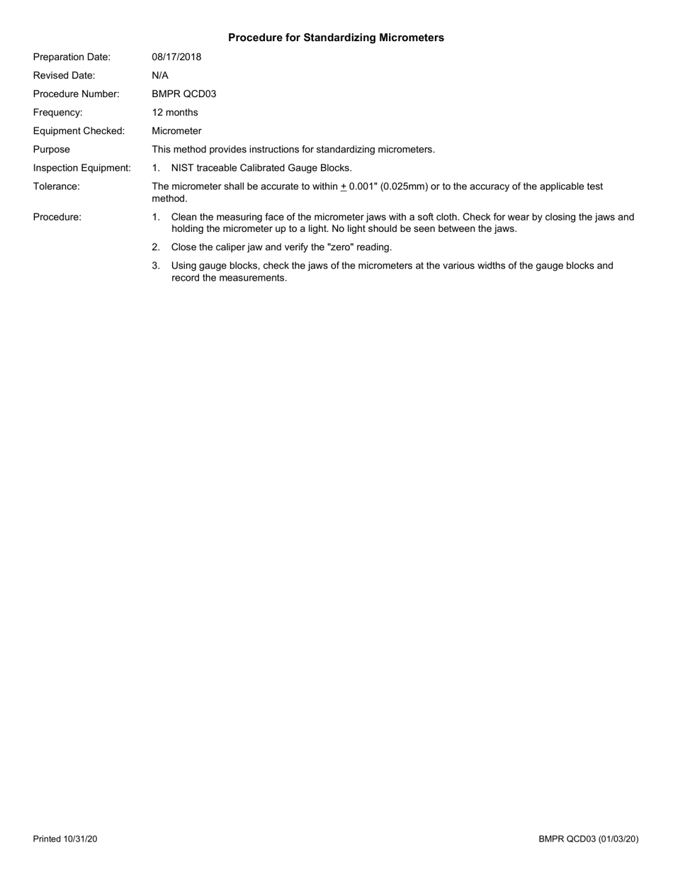 Form BMPR QCD03 Standardization of Micrometers - Illinois, Page 2