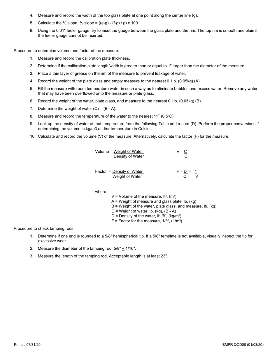 Form BMPR QCD08 Standardization of Aggregate Unit Weight Measures - Illinois, Page 3
