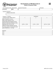 Form BMPR QCD14 Standardization of Hma Manometer &amp; Check of Vacuum Pump - Illinois