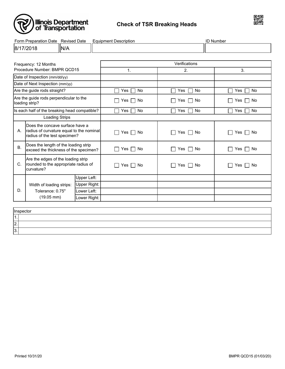 Form BMPR QCD15 Check of Tsr Breaking Heads - Illinois, Page 1
