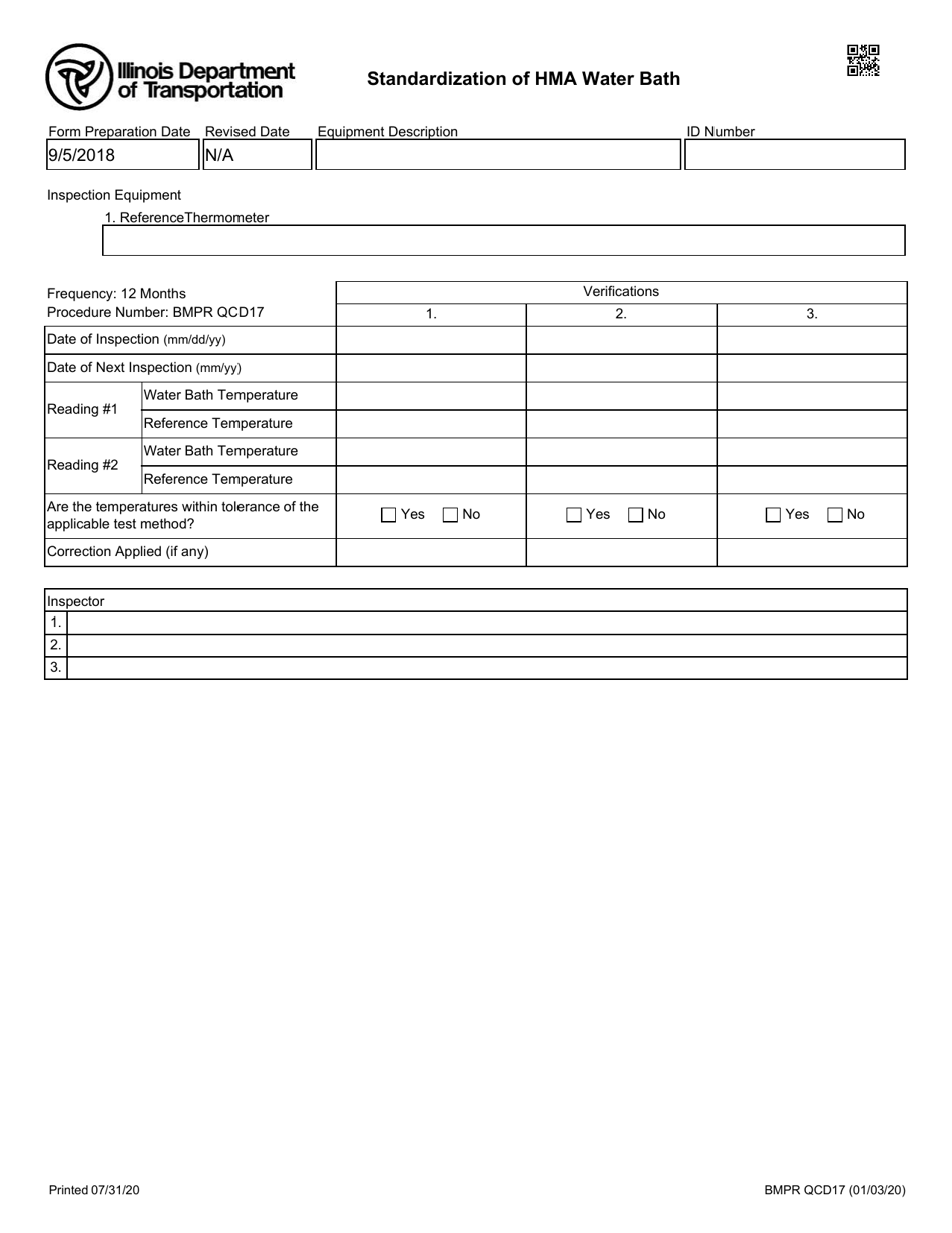 Form BMPR QCD17 Standardization of Hma Water Bath - Illinois, Page 1