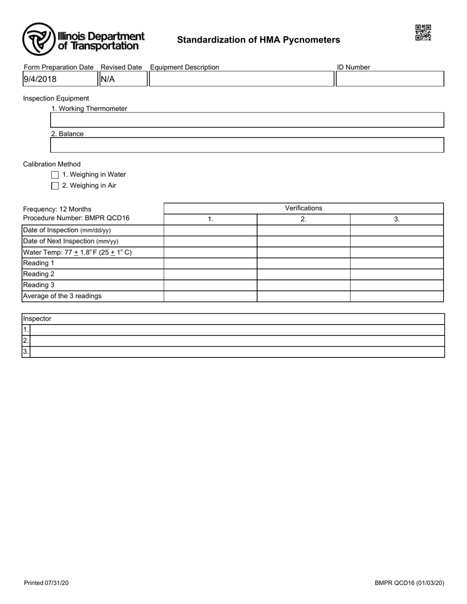 Form BMPR QCD16 Standardization of Hma Pycnometers - Illinois, Page 1
