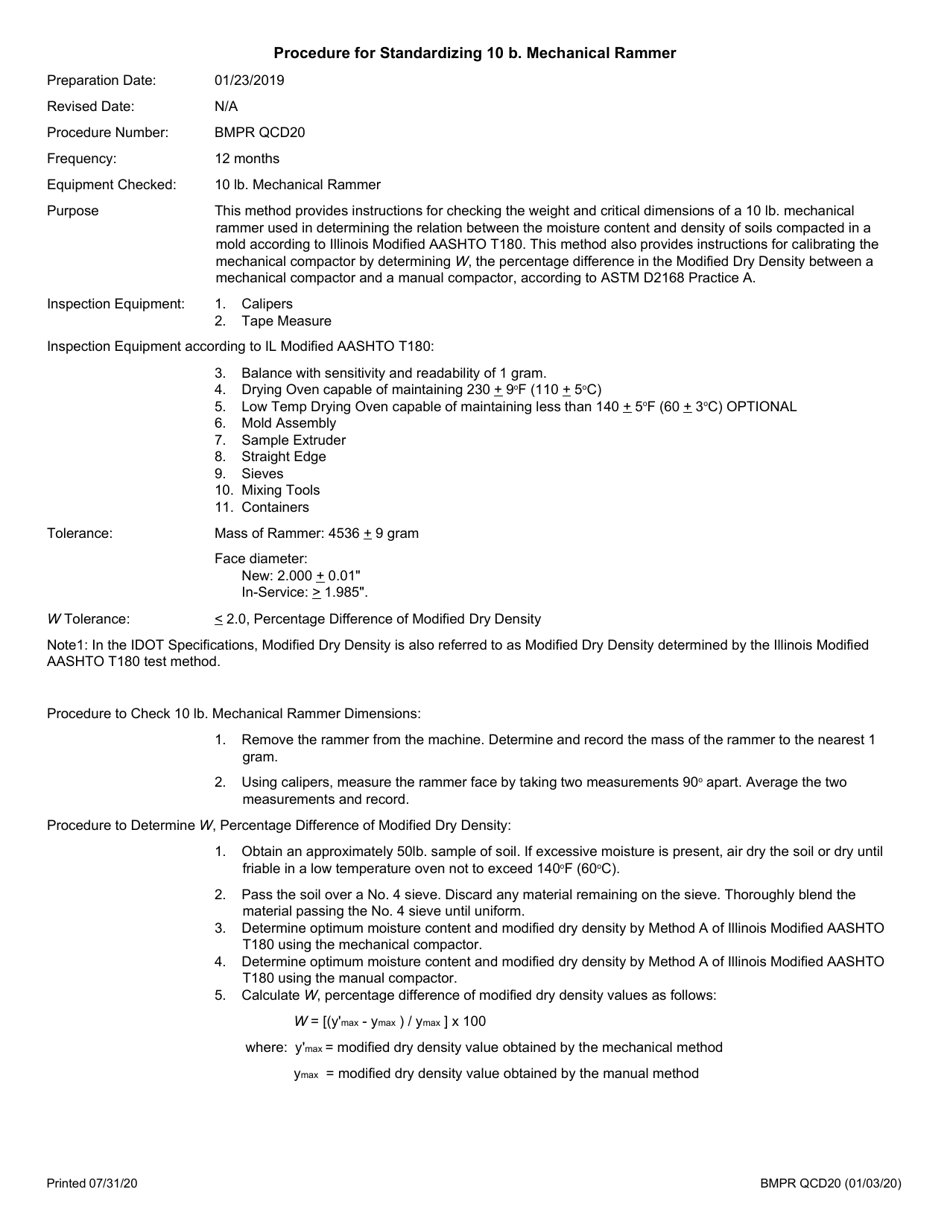 Form BMPR QCD20 Standardization of 10 Lb Mechanical Soil Compactor - Illinois, Page 2