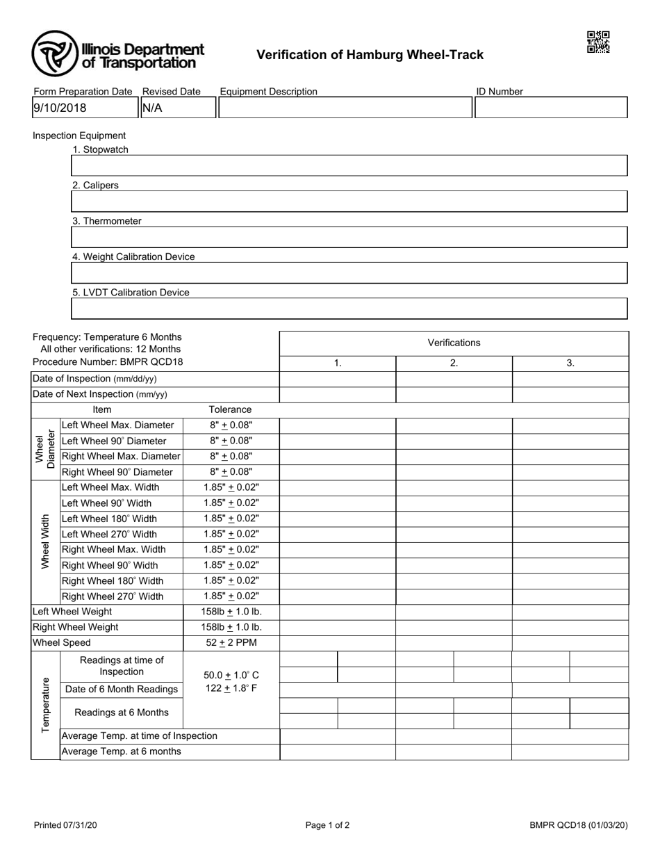 Form BMPR QCD18 Verification of Hamburg Wheel-Track - Illinois, Page 1