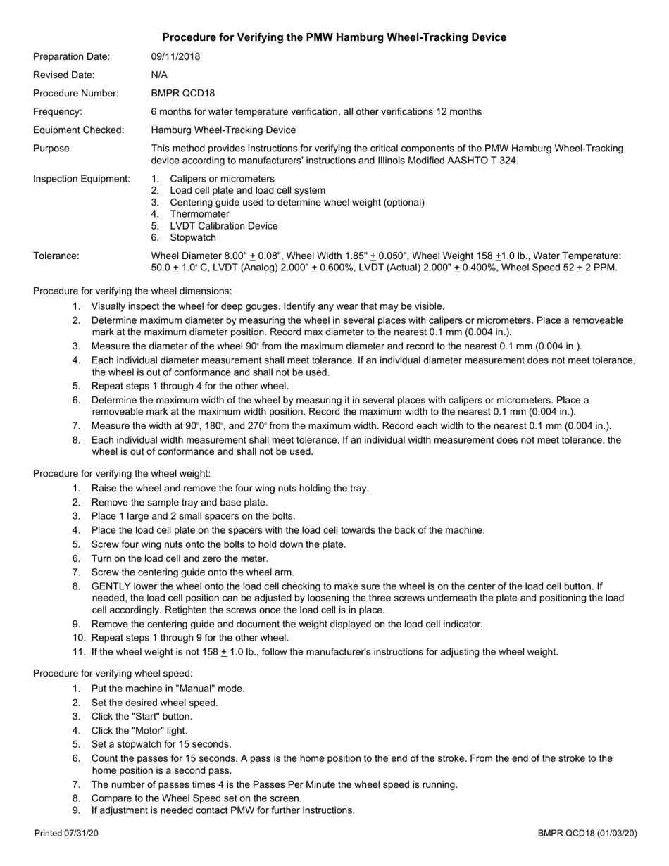 Form BMPR QCD18 Verification of Hamburg Wheel-Track - Illinois, Page 3