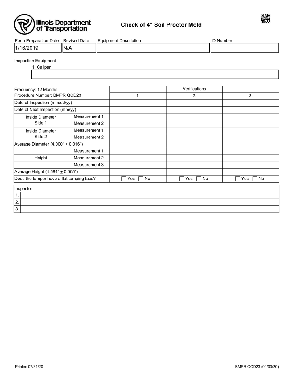 Form BMPR QCD23 Check of 4 Soil Proctor Mold - Illinois, Page 1
