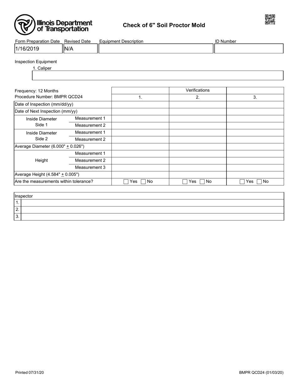 Form BMPR QCD24 Check of 6 Soil Proctor Mold - Illinois, Page 1