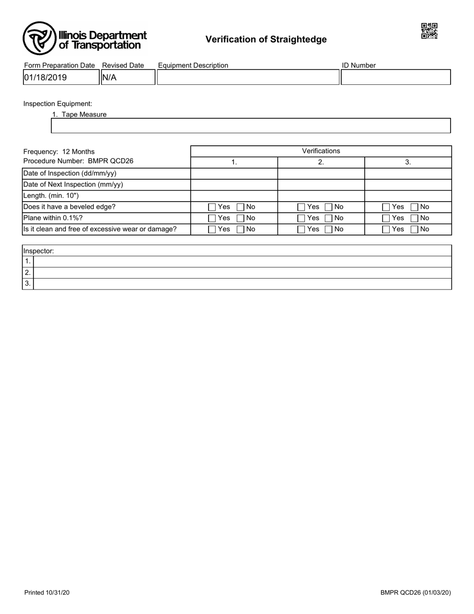 Form BMPR QCD26 Verification of Straightedge - Illinois, Page 1