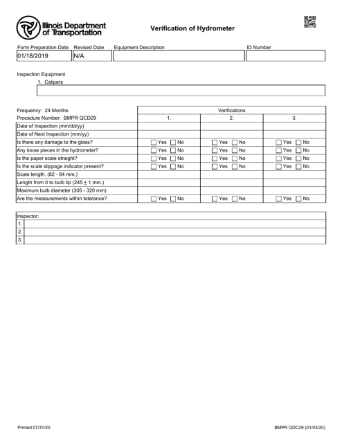 Form BMPR QCD29 Verification of Hydrometer - Illinois