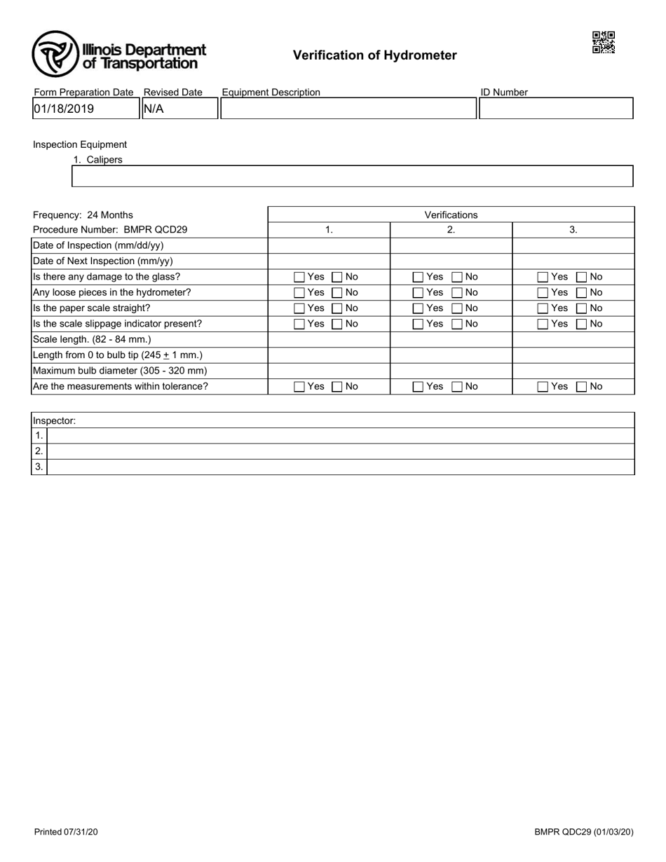 Form BMPR QCD29 Verification of Hydrometer - Illinois, Page 1