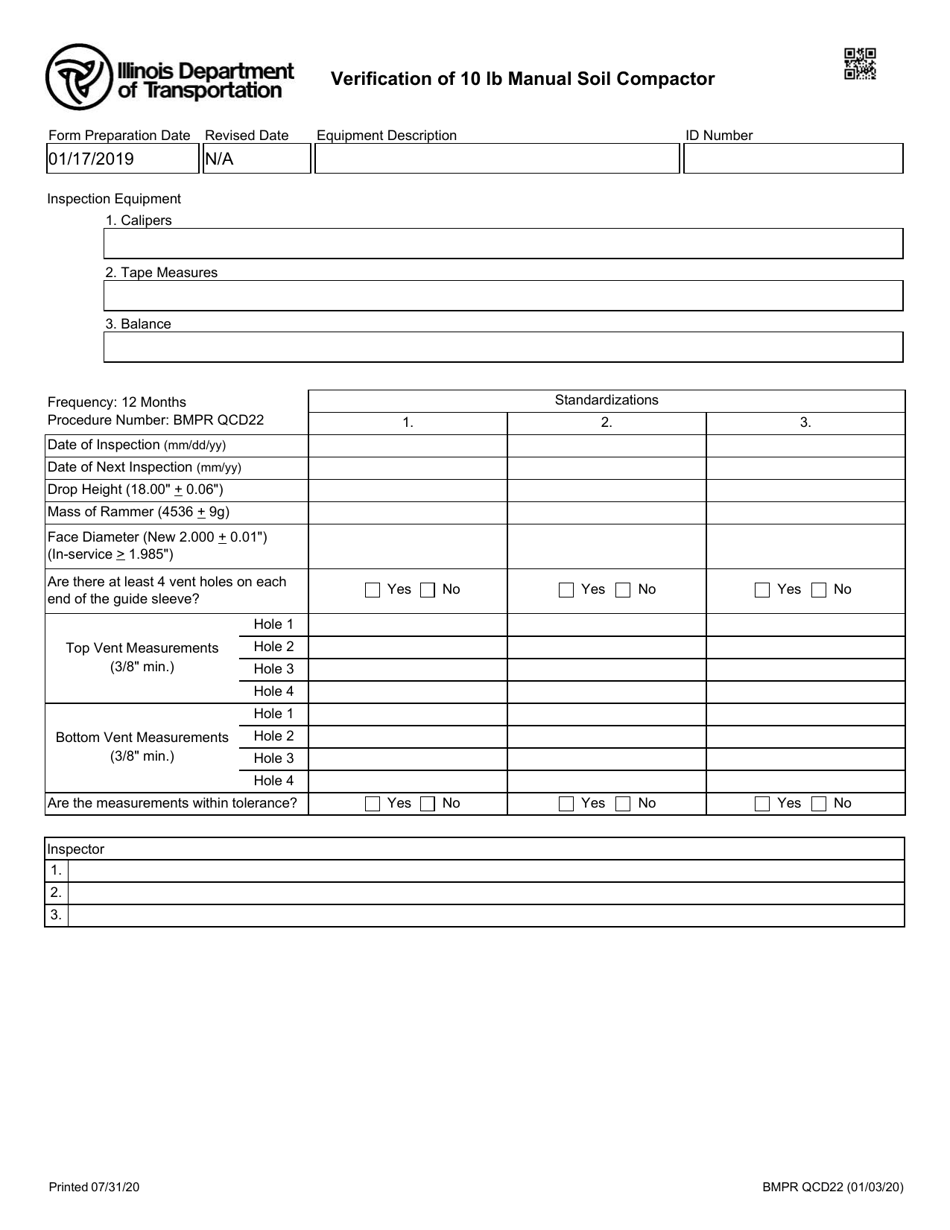 Form BMPR QCD22 Verification of 10 Lb Manual Soil Compactor - Illinois, Page 1