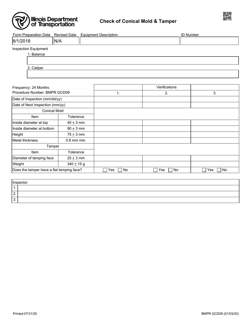 Form BMPR QCD09 Check of Conical Mold  Tamper - Illinois, Page 1