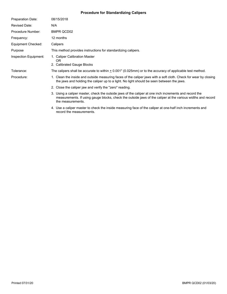 Form BMPR QCD02 Standardization of Calipers - Illinois, Page 2