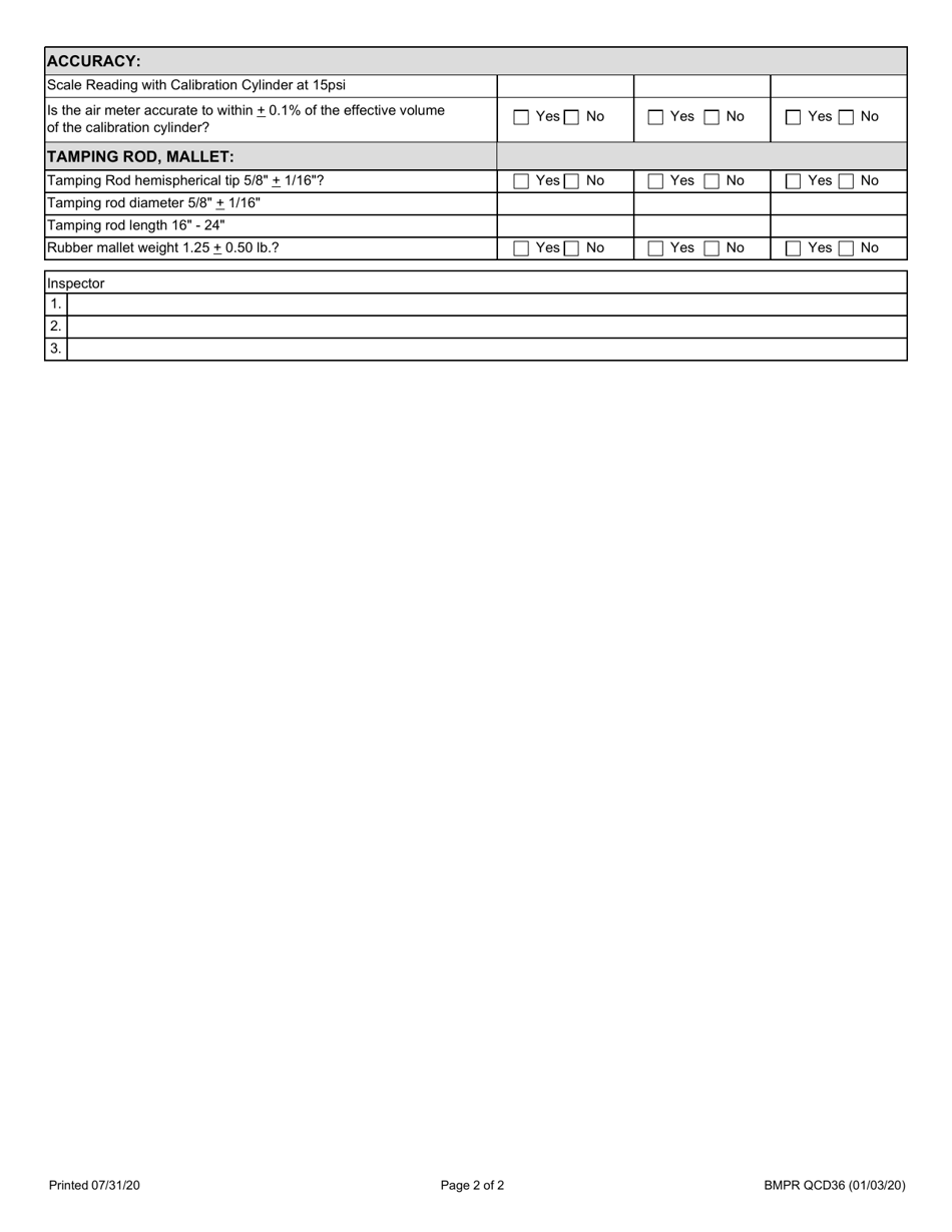 Form BMPR QCD36 Standardization of Type a Air Meter - Illinois, Page 2