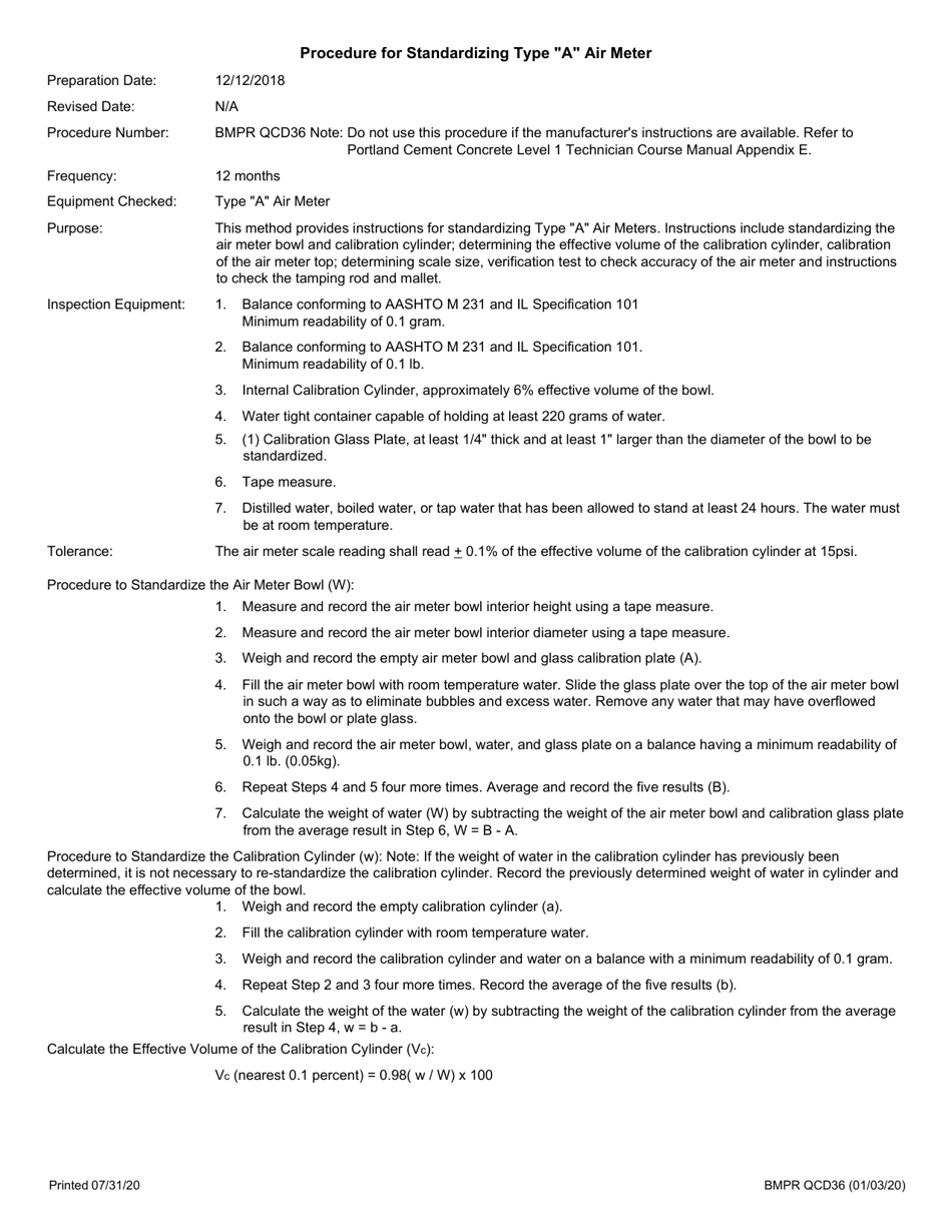 Form BMPR QCD36 Standardization of Type a Air Meter - Illinois, Page 3