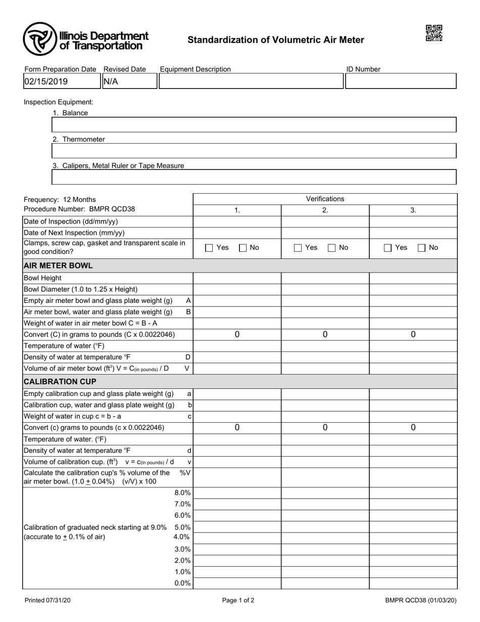 Form BMPR QCD38 Standardization of Volumetric Air Meter - Illinois, Page 1